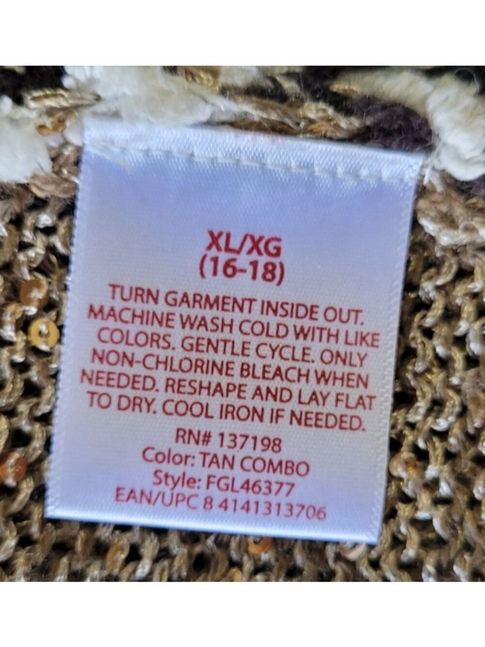 Y2K Womens XL Open Front Aztec Sequin Knit Cardigan Oversized Cozy Tan & Black - Picture 3 of 13